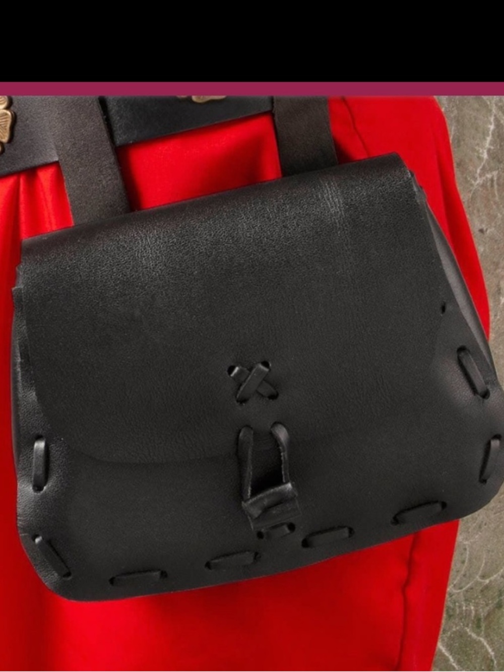 Black Leather Waist Pouch with Whipstitch Detail